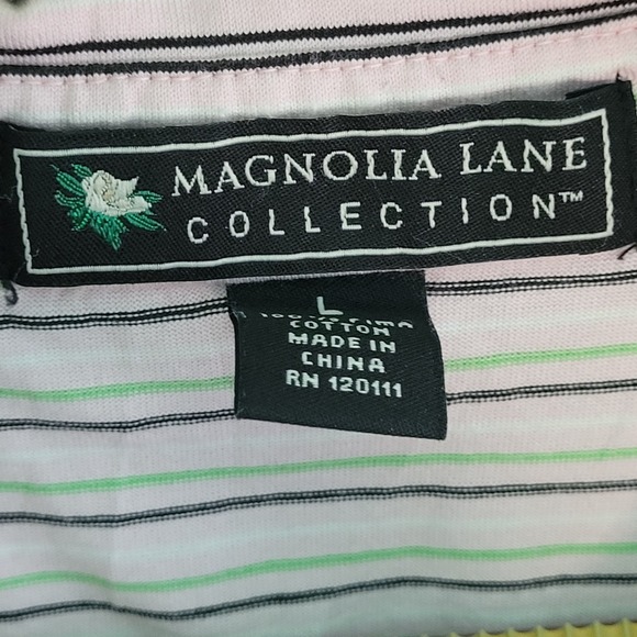 Magnolia‎ Lane Masters Polo Shirt Women's Size L Large Pink Striped Short-Sleeve - Picture 3 of 10
